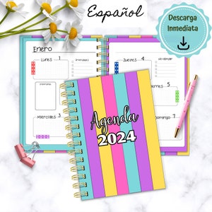 Colorful Agenda 2024, Printable Planner 2024, Printable Pdf Agenda, Agenda 2024 in Spanish