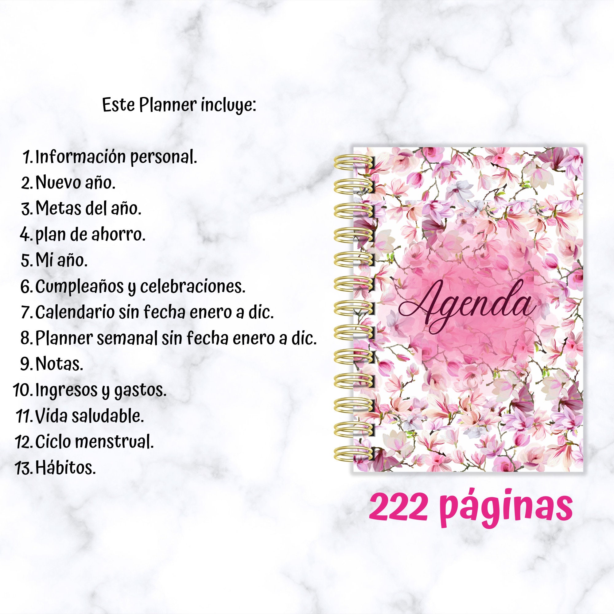 Agenda de Flores sin Fecha en Español, Agenda Imprimible sin Fecha ...
