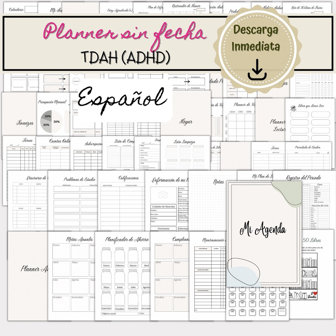 Printable ADHD Planner in Spanish, Printable Life Planner, Personal