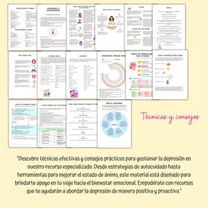 Libro de trabajo en español para la depresión y ansiedad, Hojas de trabajo alivio depresión y ansiedad, Hojas de terapia salud mental imagen 3