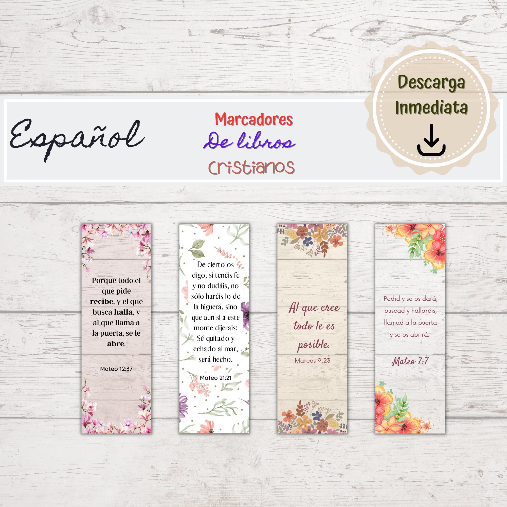 Spanish Bible Bookmarks Printable, Christian Bookmarks, Law of Attraction Bookmarks, Printable Bookmarks