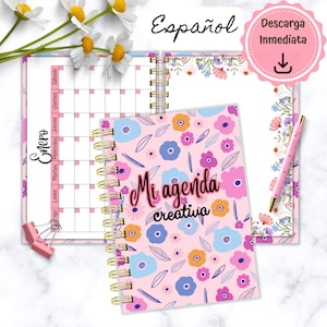 Creative Undated Agenda in Spanish, Printable Agenda with Stickers, Printable Perpetual Agenda in Spanish