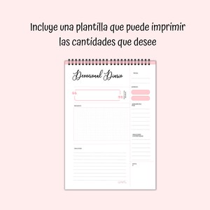 May include: A printable devotional journal page with sections for prayer, scripture, reflection, gratitude, and notes. The page is designed with a pink and white color scheme and features a quote in the top section.