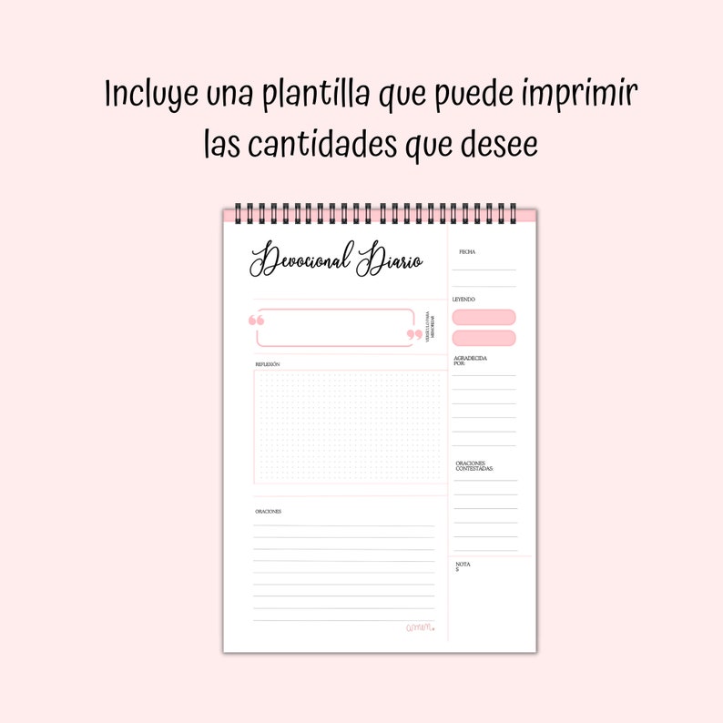 May include: A printable devotional journal page with sections for prayer, scripture, reflection, gratitude, and notes. The page is designed with a pink and white color scheme and features a quote in the top section.