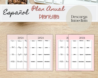 Annual Planner in Spanish, Annual Plan Templates in Spanish, Printable PDFs, Annual Planner, Monthly Planner