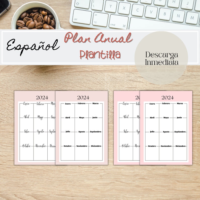 Annual Planner in Spanish, Annual Plan Templates in Spanish, Printable