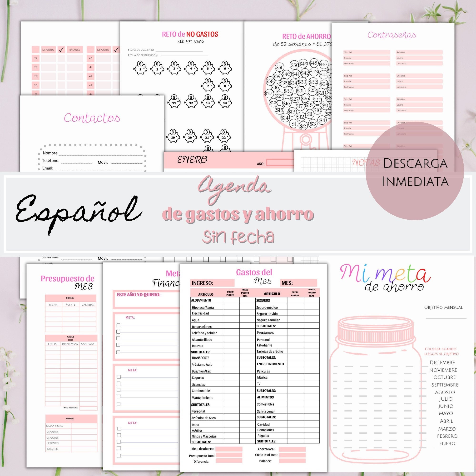 Spanish Budget Planner Diario de gastos y ahorro Agenda de - Etsy España
