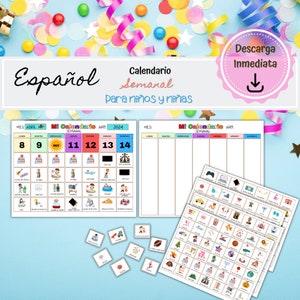 Calendar for Children in Spanish, Routines for Children, Printable Weekly Calendar for Children, Calendar for Weekly Routines for Children