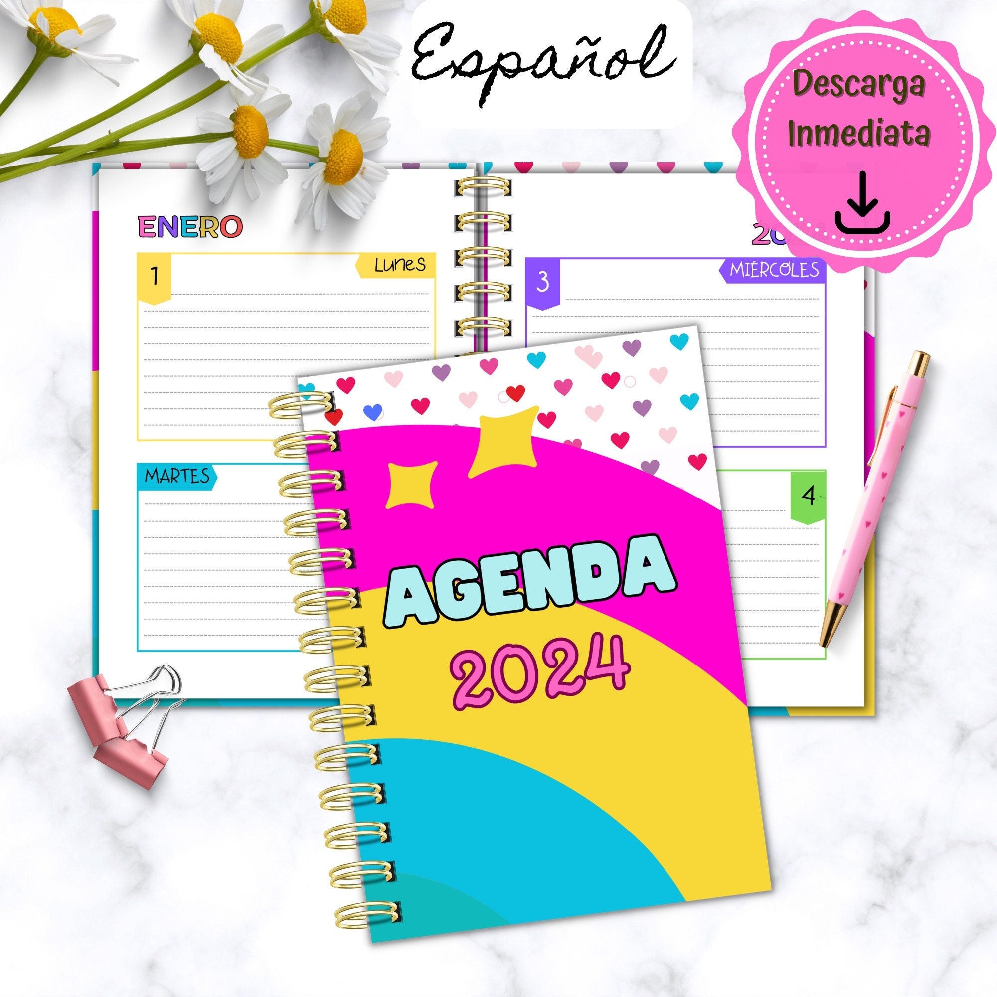 Colorful Agenda 2024, Printable Planner 2024, Printable Pdf Agenda