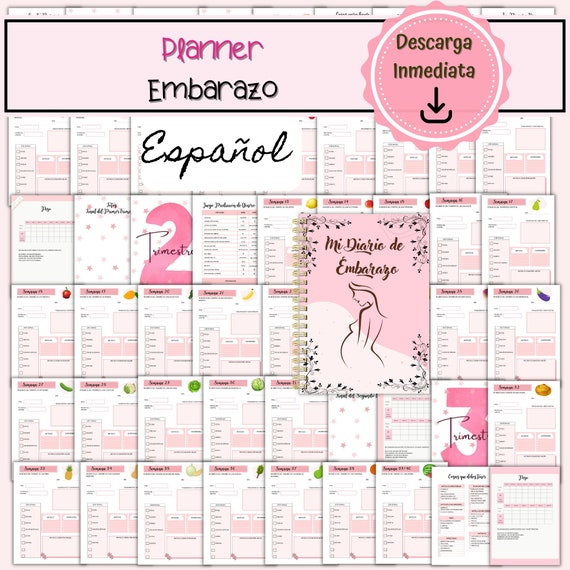 Planner de embarazo en español, Imprimible de Embarazo, Diario de Embarazo Digital, Planner de embarazo en español, Regalo para embarazadas,