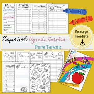 Planificador de Deberes en español, Libreta de Tareas Escolares, Agenda Escolar de Tareas Imprimible, Agenda Infantil para Colorear