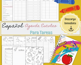 Homework Planner in Spanish, Schoolwork Notebook, Printable Schoolwork Agenda, Children's Agenda to Color