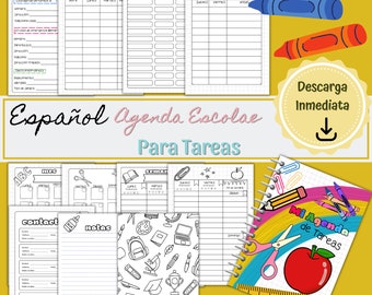 Homework Planner in Spanish, Schoolwork Notebook, Printable Schoolwork Agenda, Children's Agenda to Color