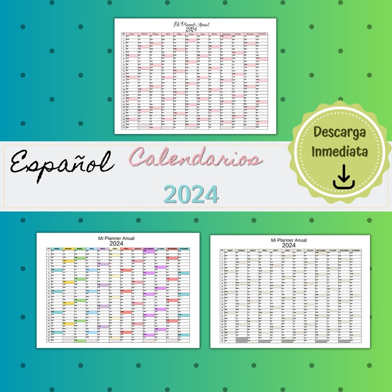 Printable Annual Calendar 2024 Horizontal Annual Planner - Etsy