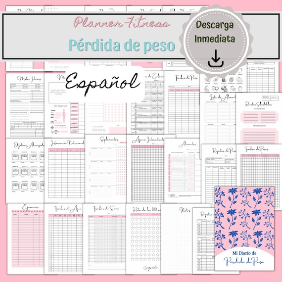 Planner Pérdida de Peso en Español, Planificador de Salud y Fitness Imprimible, Diario Fitness, Dieta, Rastreadores de Entrenamiento