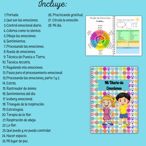 Diario de las emociones para Niños en Español Terapia Salud Mental y Hojas de trabajo Diario de Ansiedad Depresión Bienestar Autocuidado imagen 2