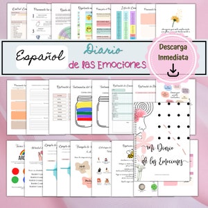 Diario de las emociones en español | Terapia salud mental y Hojas de trabajo | Diario de Ansiedad Depresión Bienestar Autocuidado