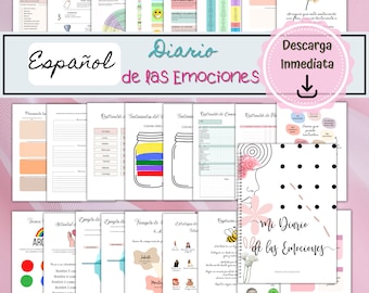 Diario de las emociones en español | Terapia salud mental y Hojas de trabajo | Diario de Ansiedad Depresión Bienestar Autocuidado