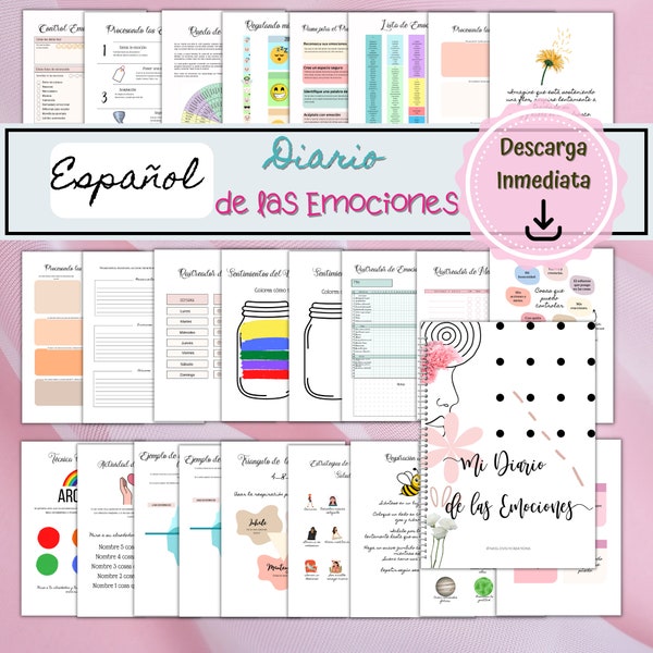 Diary of emotions in Spanish | Mental Health Therapy and Worksheets | Anxiety Diary Depression Well-being Self-care