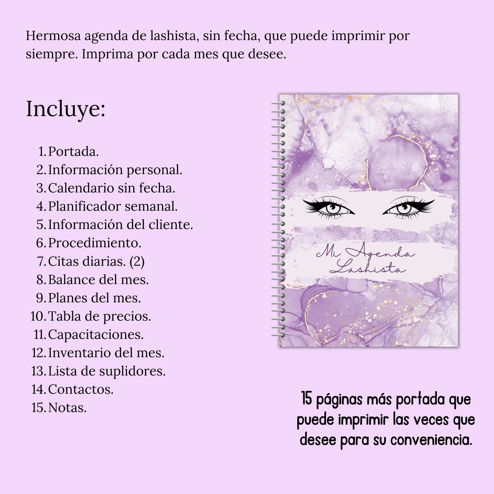 Eyelash Planner in Spanish Printable Lashista Agenda in - Etsy