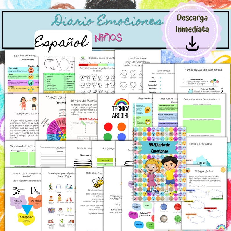 Diario de las emociones para Niños en Español Terapia Salud Mental y Hojas de trabajo Diario de Ansiedad Depresión Bienestar Autocuidado imagen 1