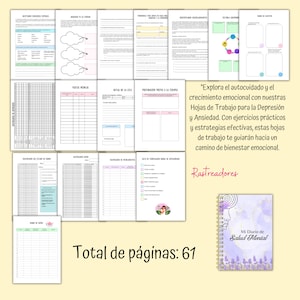 Libro de trabajo en español para la depresión y ansiedad, Hojas de trabajo alivio depresión y ansiedad, Hojas de terapia salud mental imagen 5