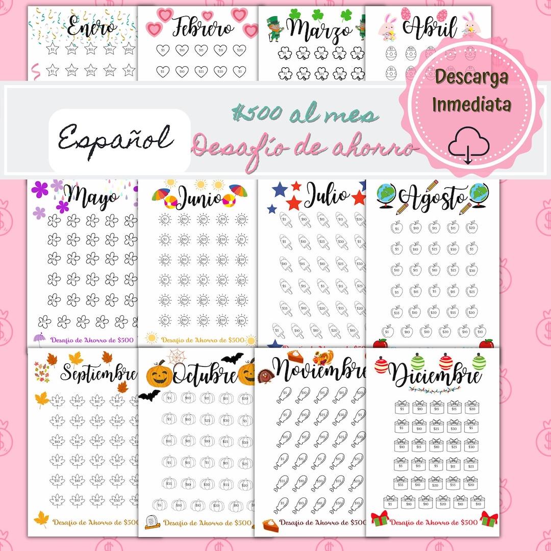 Monthly Savings Challenge in Spanish, Spanish Saving Tracker, Printable ...