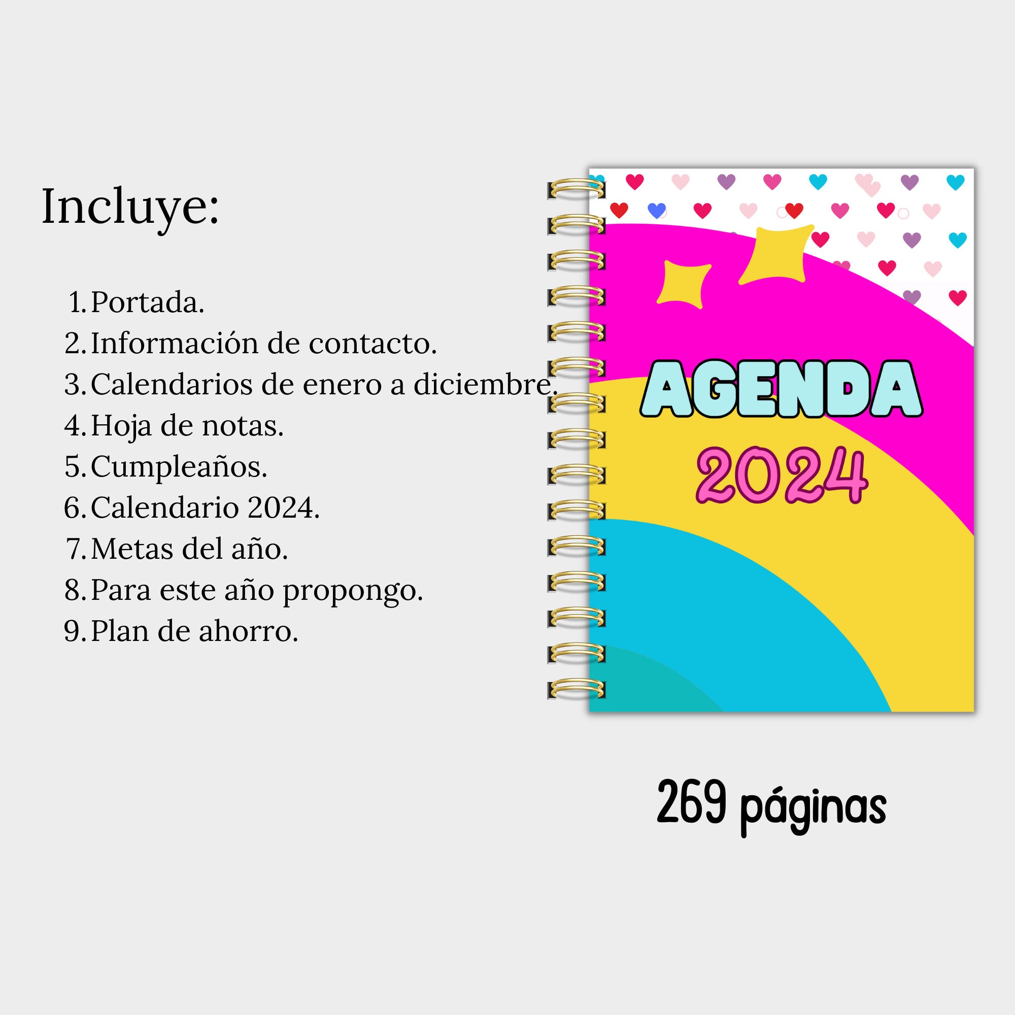 Colorful Agenda 2024, Printable Planner 2024, Printable Pdf Agenda