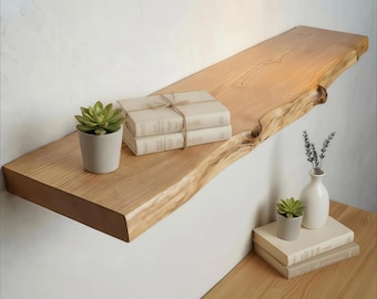 Étagère murale flottante à bords naturels - Bois de châtaignier français, style rustique