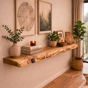 Zwevende plank met natuurlijke rand - Acaciahout, rustieke wandplank