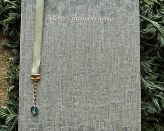 Hand bound Sage Green Journal – Sewn Signatures, Painted Edges, Custom Printed Pages,