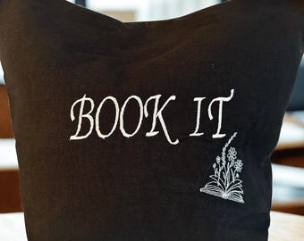 Embroidered  Tote Bag | Handmade from scratch , black book bag