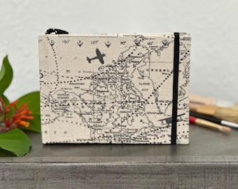 Handmade World Map Journal: Small Lined Notebook with Elastic