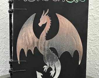 Handmade Dragon Journal – Coptic & French Stitch Binding , Faux Suede Hardcover- discounted price