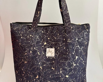 Korktasche für die Schule| Tragetasche aus veganem Leder mit Reißverschluss und Innentasche | Kork Umhängetasche | Tablet-Tragetasche | Computer-Einkaufstasche