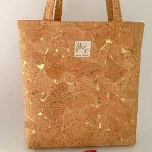 Mini Cork Tote Bag - Natural cork with gold | Vegan Leather Mini Bag | Cork fabric hand bag | evening bag | wedding mini bag