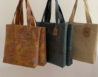 Cork Tote Bag | Vegan Leather Tote Bag | Cork Shoulder Bag | Hand Embroidery | Laptop student bag