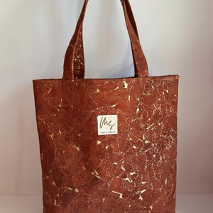 Cork Tote Bag - Natural cork with gold | Vegan Leather Tote Bag|Cork Shoulder Tote Bag | Hand Embroidery