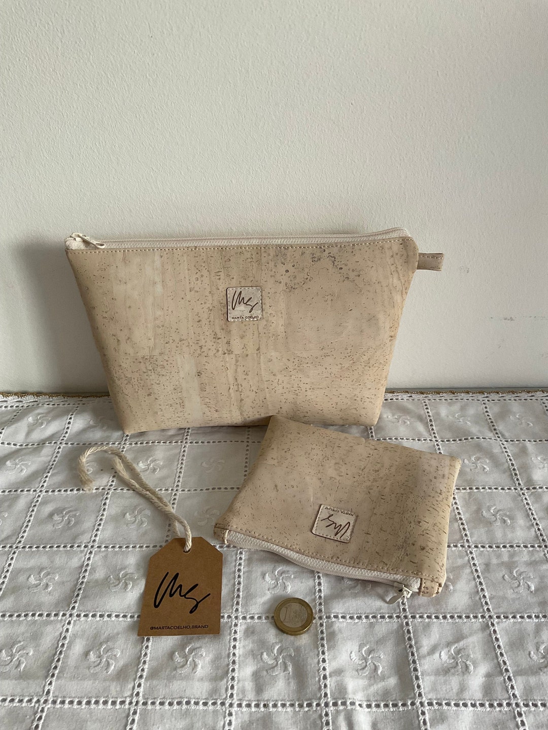 2 Itens Makeup Pouch With Cork Fabric and Organic Cotton Inside Cork ...