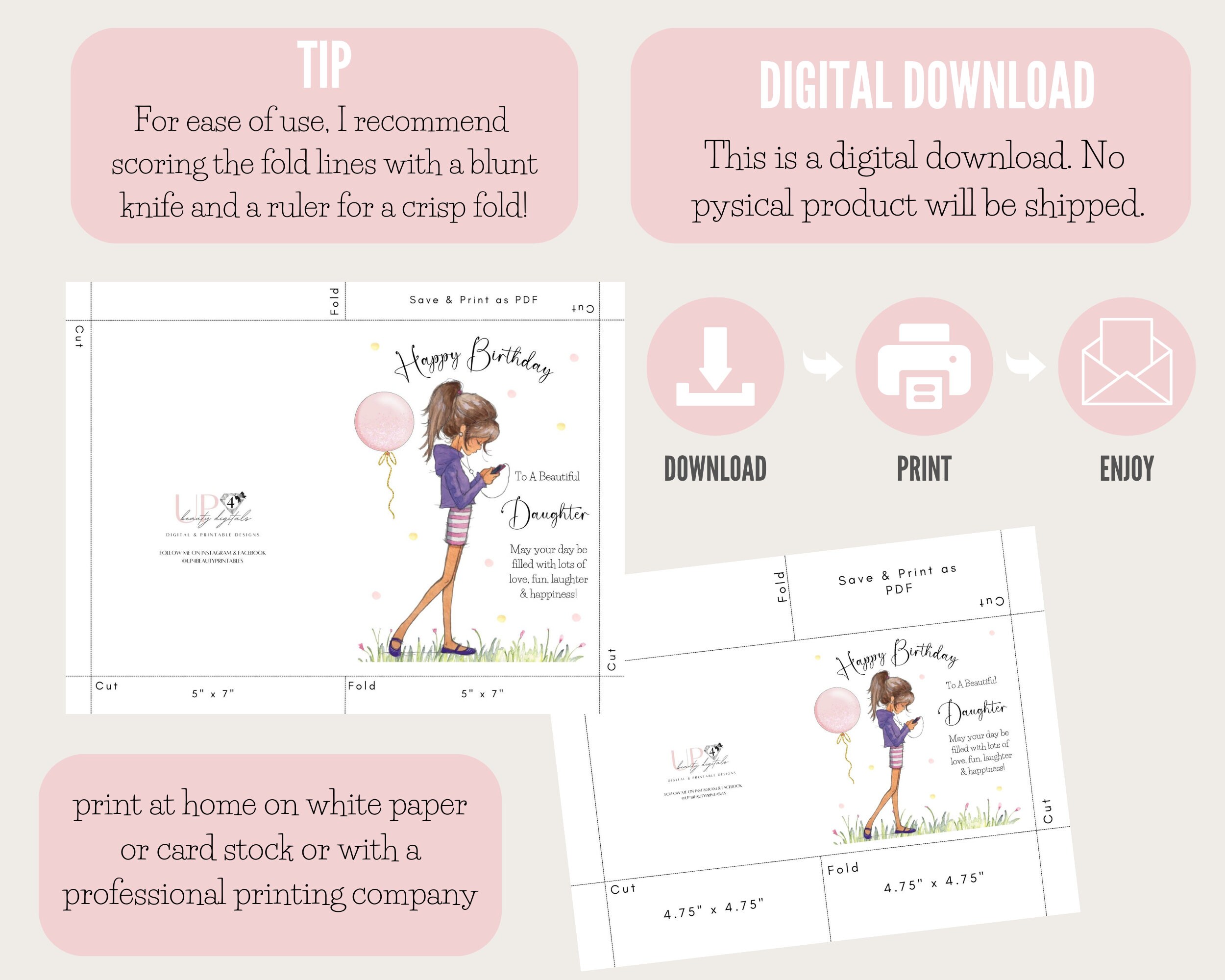 Teenage Girl Birthday Card, Printable Card for Daughter, Digital ...