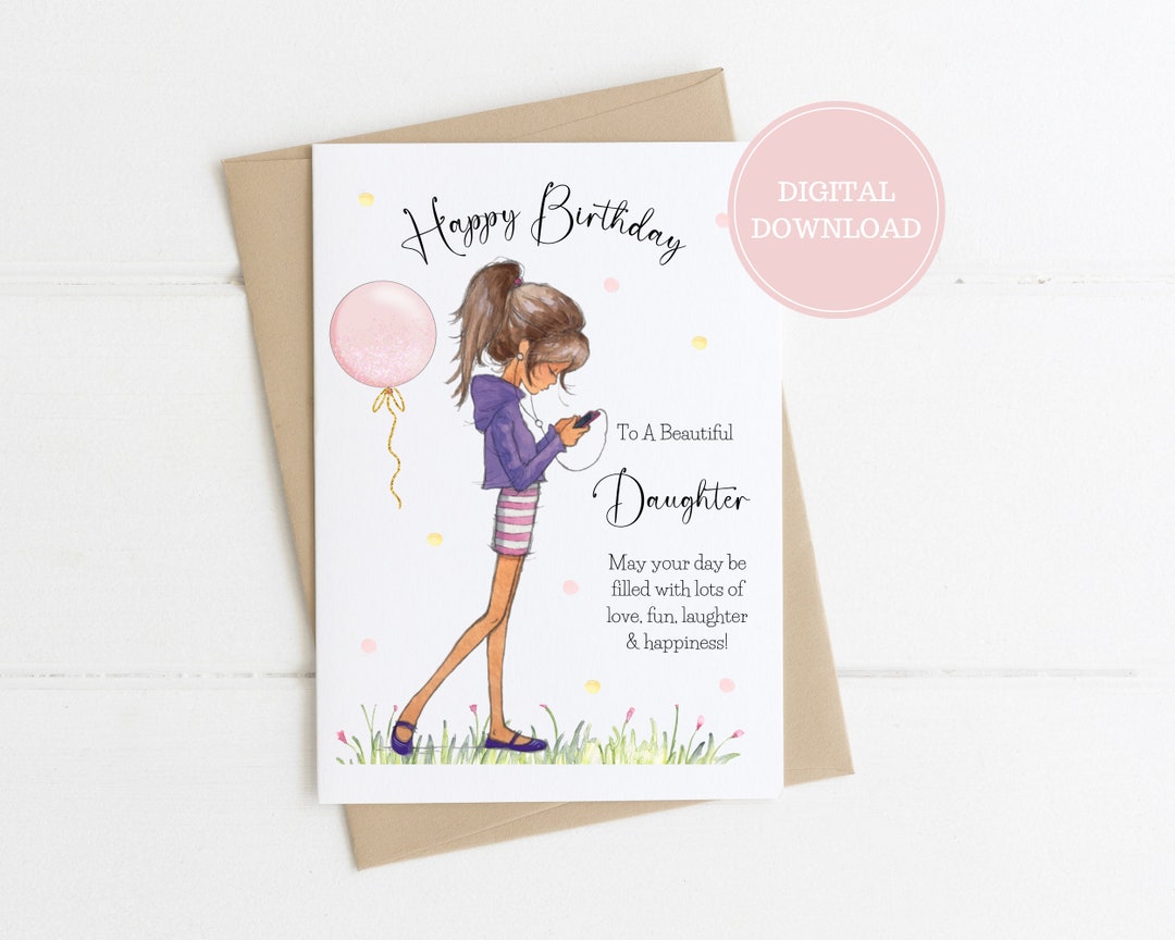 Teenage Girl Birthday Card, Printable Card for Daughter, Digital ...