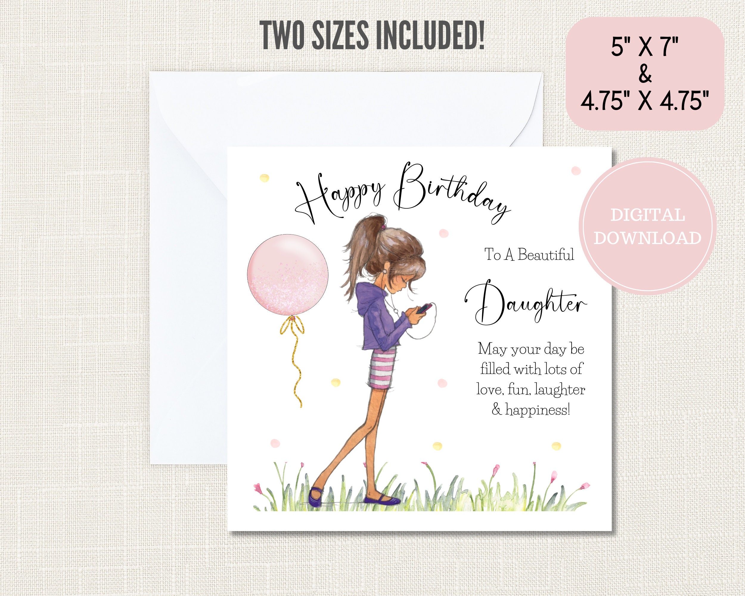 Teenage Girl Birthday Card, Printable Card for Daughter, Digital ...