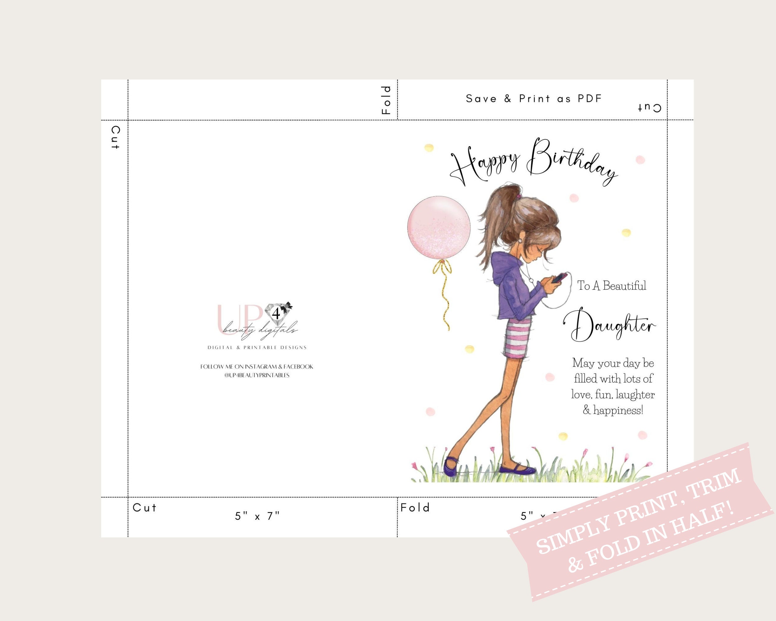 Teenage Girl Birthday Card, Printable Card for Daughter, Digital ...
