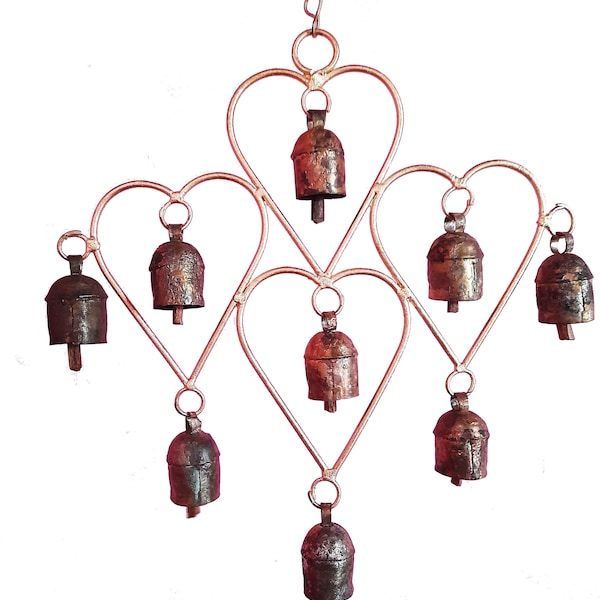 Carillon multi-cœur avec cloches solo pour la décoration intérieure, cadeau de pendaison de crémaillère, art mural et cadeau unique pour les remerciements, décor de jardin