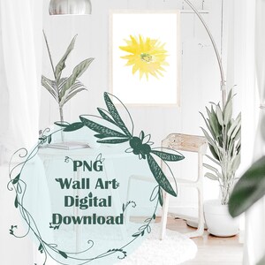 Watercolor Sunflower Bloom Wall Art Yellow on White Background Farmhouse Cottage Floral PNG File