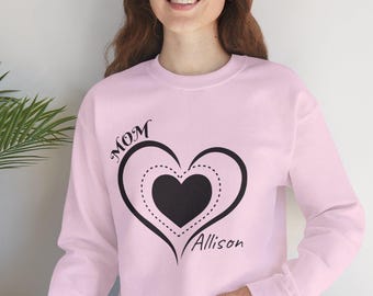 Personalized Mom Sweatshirt, Customized Name Crewneck Shirt, Gift for New Mom, Heart Pullover, Baby Shower Gift, Kids Name Mother's Day Gift