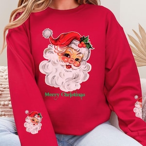 Retro Santa Claus Christmas Sweatshirt, Vintage Holiday Winter Sweat Shirt, Matching Family Unisex Pullover, Women Festive Xmas Gift for Her