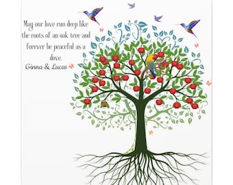 Personalized Tree of Life Couples Canvas Wall Art, Custom Farmhouse Style Love Quotes Home Decor, Minimalist Gift for Couples, Newlywed Gift