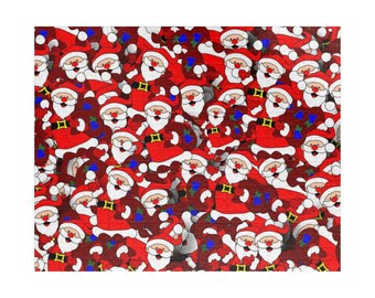 Könnte beinhalten: Ein Puzzle mit einem sich wiederholenden Muster aus Cartoon-Weihnachtsmännern. Jeder Weihnachtsmann trägt einen roten Anzug mit weißem Besatz, einen schwarzen Gürtel mit gelber Schnalle und eine rote Mütze sowie einen weißen Bart.
