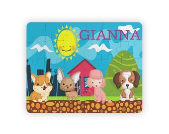Customizable Kids Dog Jigsaw Puzzle, Personalized 30 Piece Puzzle Gift for Children, Cute Animal Lover Name Puzzle Pieces, Fun Kids Activity